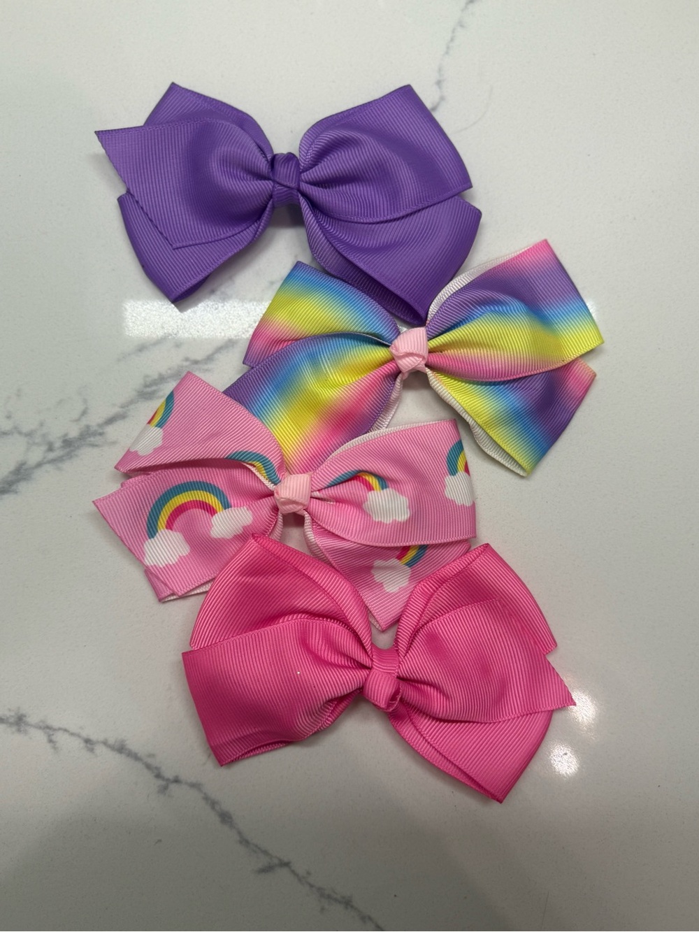 Kids Ribbon Hair Bows - Purple, Rainbow, Pink